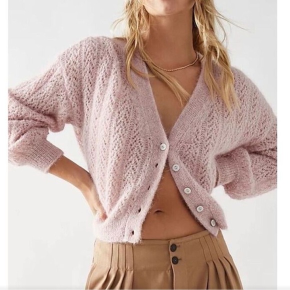 Free People Amelia Alpaca Cardigan Pink Size Medium - Picture 1 of 11